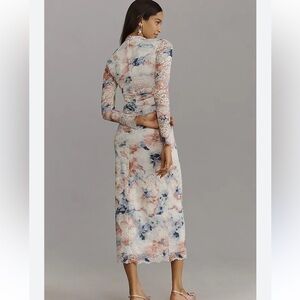 By Anthropologie Mock Neck Fitted Lace Long Sleeve  Midi Dress Women’s Size XS